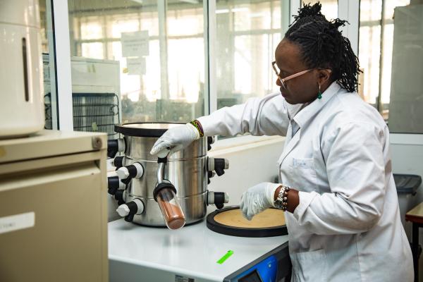 Black female scientist in a lab
